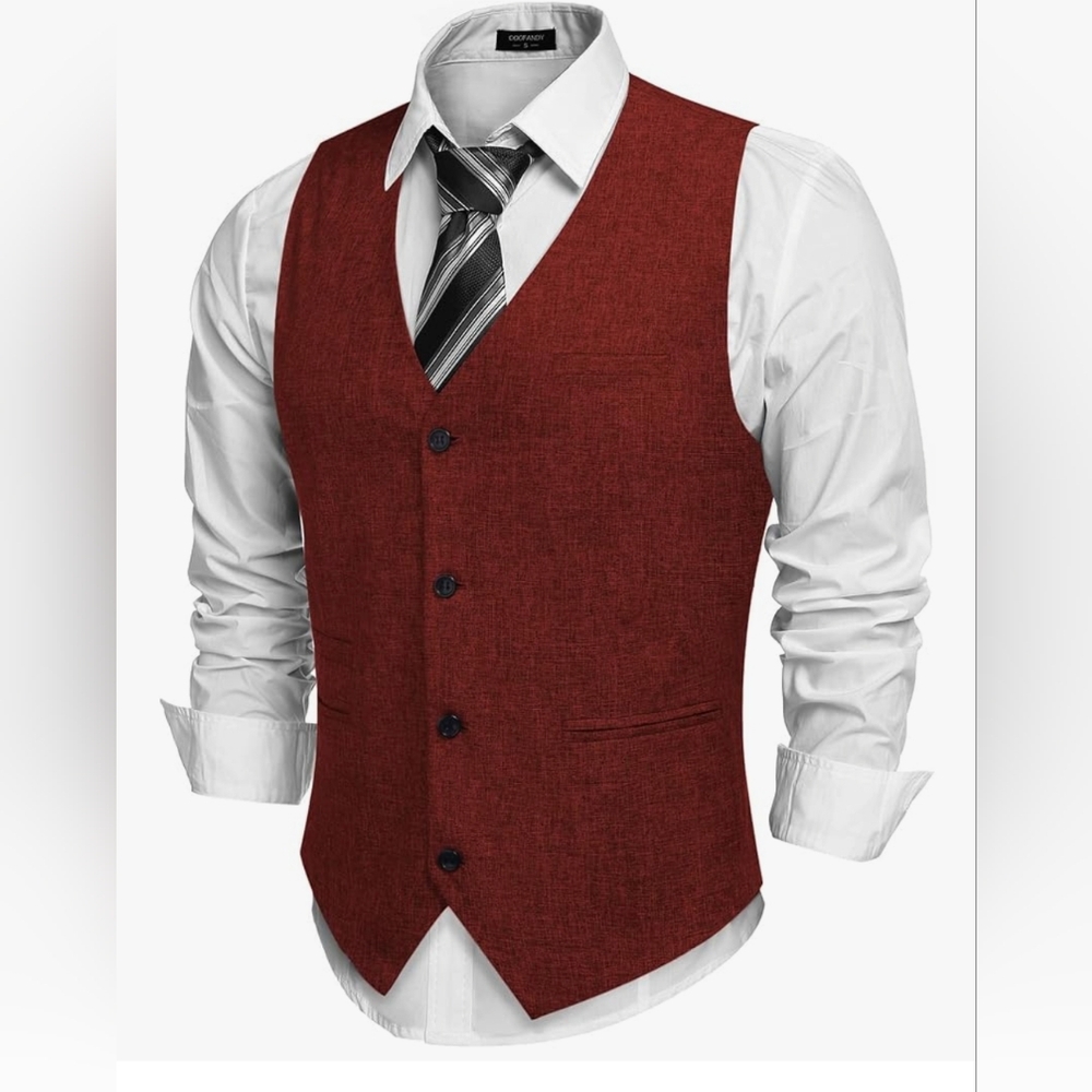 New Men's Burgundy Waistcoat Vest - Classic Formal Vest